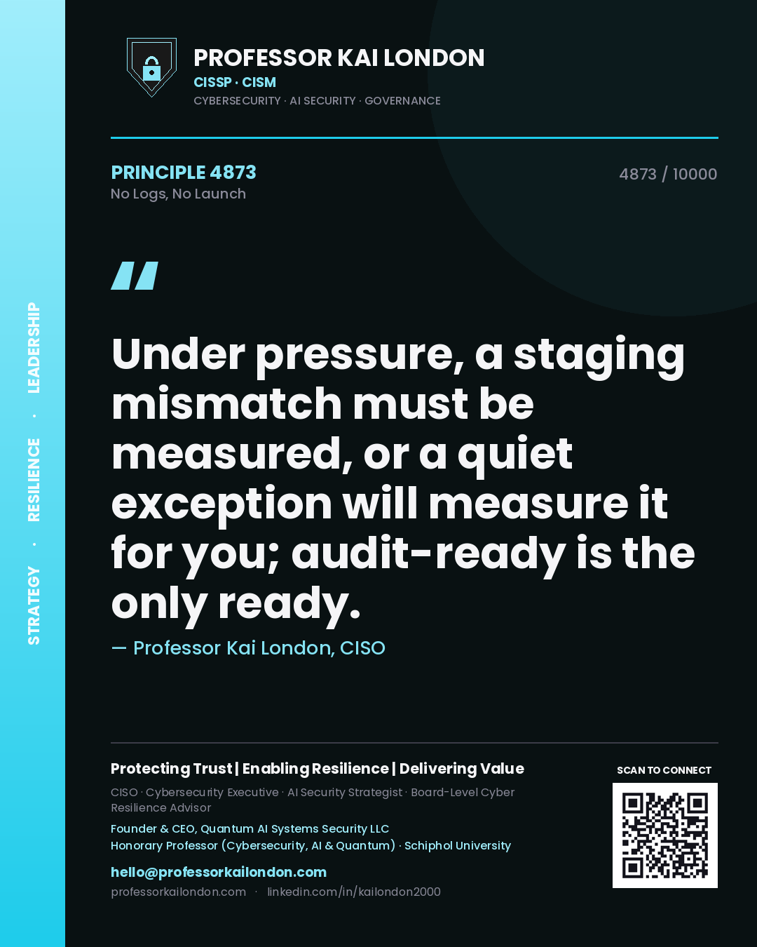 Professor Kai London principle 4873: Under pressure, a staging mismatch must be measured, or a quiet exception will measure it for you; audit-ready is the only ready.