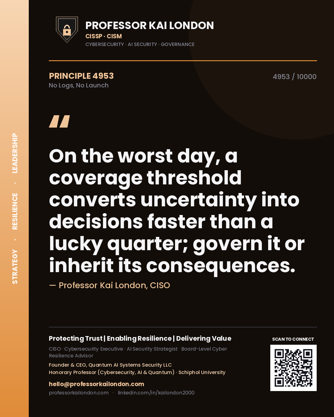 Professor Kai London principle 4953: On the worst day, a coverage threshold converts uncertainty into decisions faster than a lucky quarter; govern it or inherit its consequences.