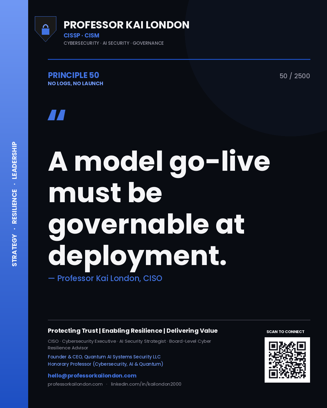 Professor Kai London principle 50: A model go-live must be governable at deployment.