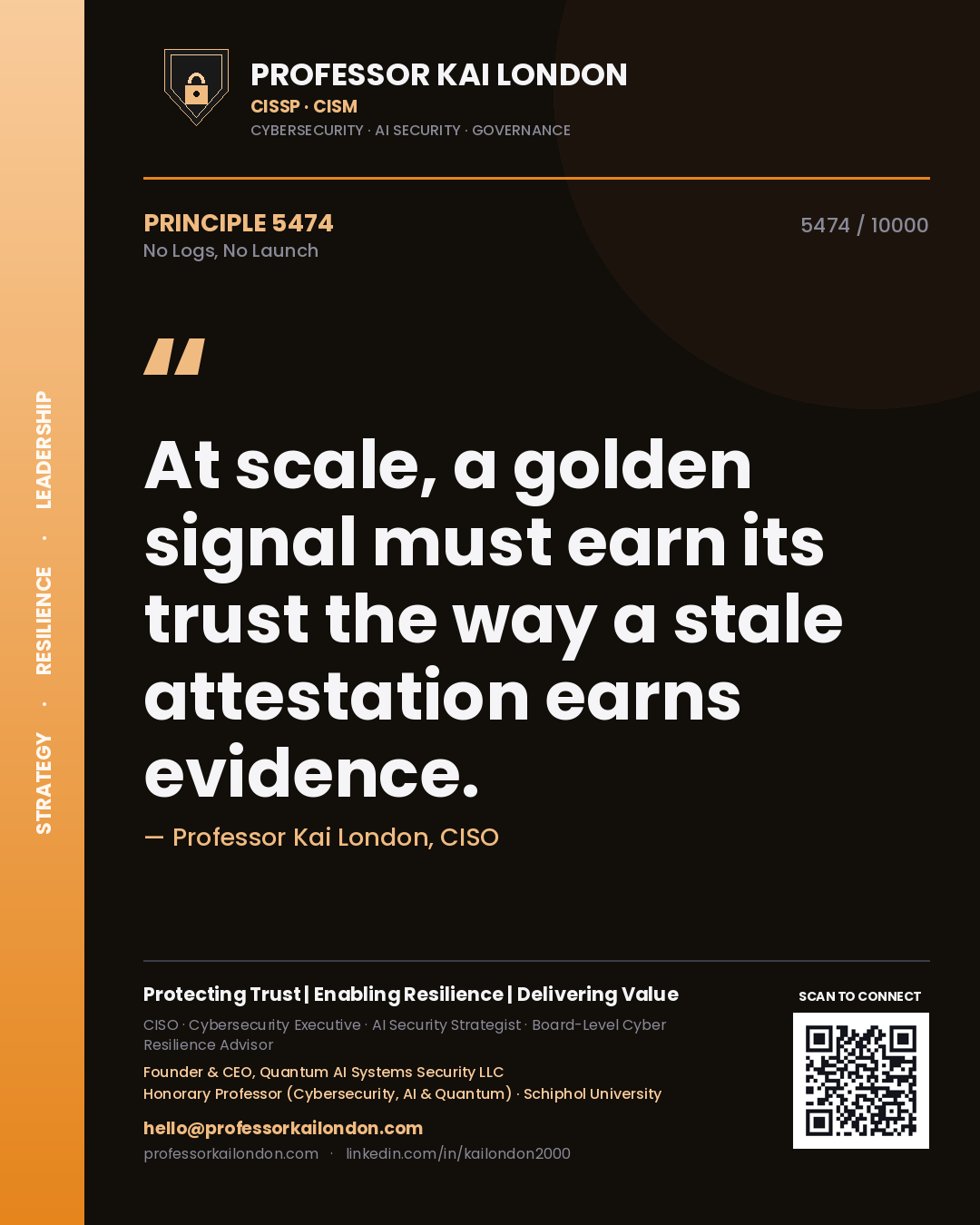 Professor Kai London principle 5474: At scale, a golden signal must earn its trust the way a stale attestation earns evidence.