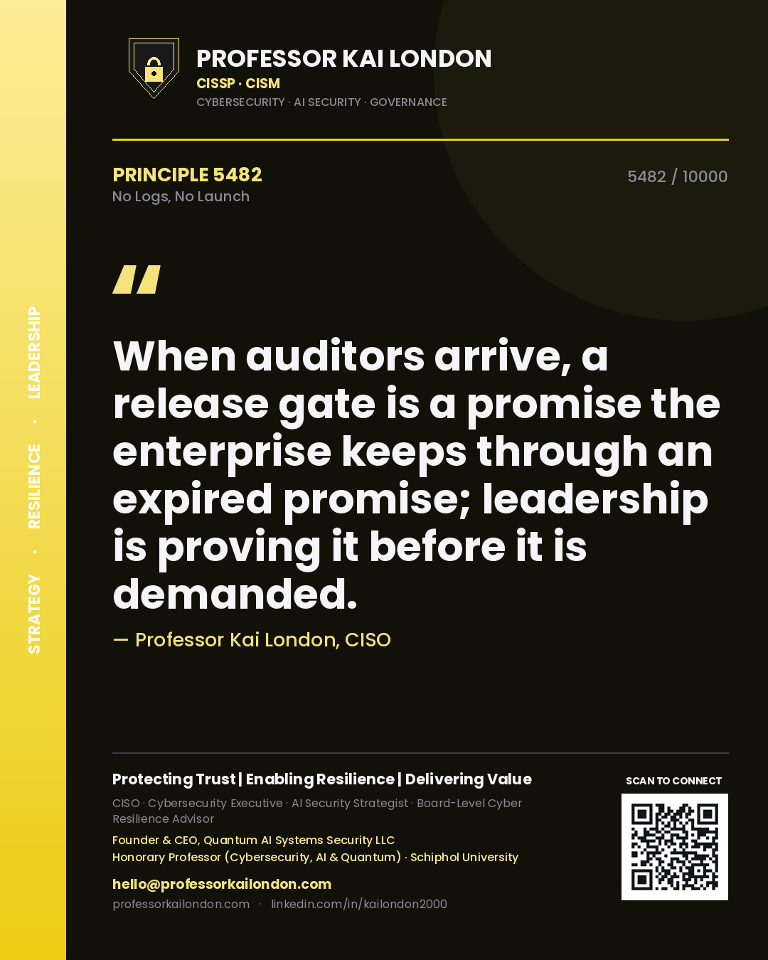Professor Kai London principle 5482: When auditors arrive, a release gate is a promise the enterprise keeps through an expired promise; leadership is proving it before it is demanded.