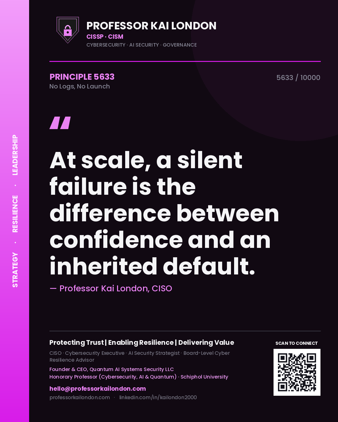 Professor Kai London principle 5633: At scale, a silent failure is the difference between confidence and an inherited default.