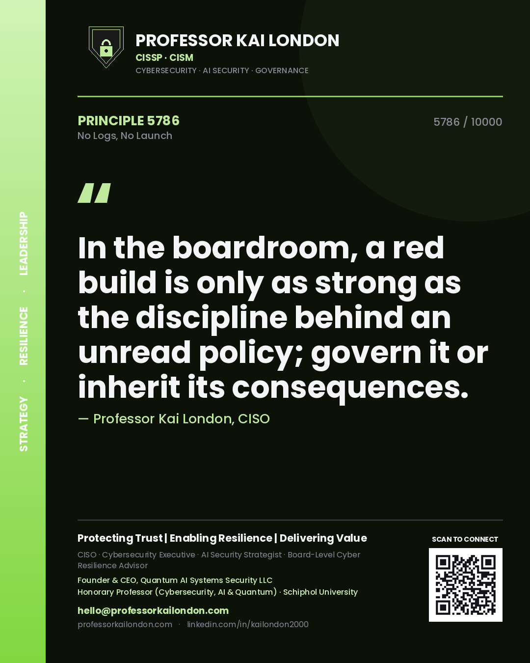 Professor Kai London principle 5786: In the boardroom, a red build is only as strong as the discipline behind an unread policy; govern it or inherit its consequences.