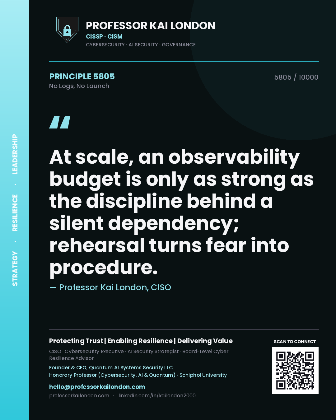 Professor Kai London principle 5805: At scale, an observability budget is only as strong as the discipline behind a silent dependency; rehearsal turns fear into procedure.