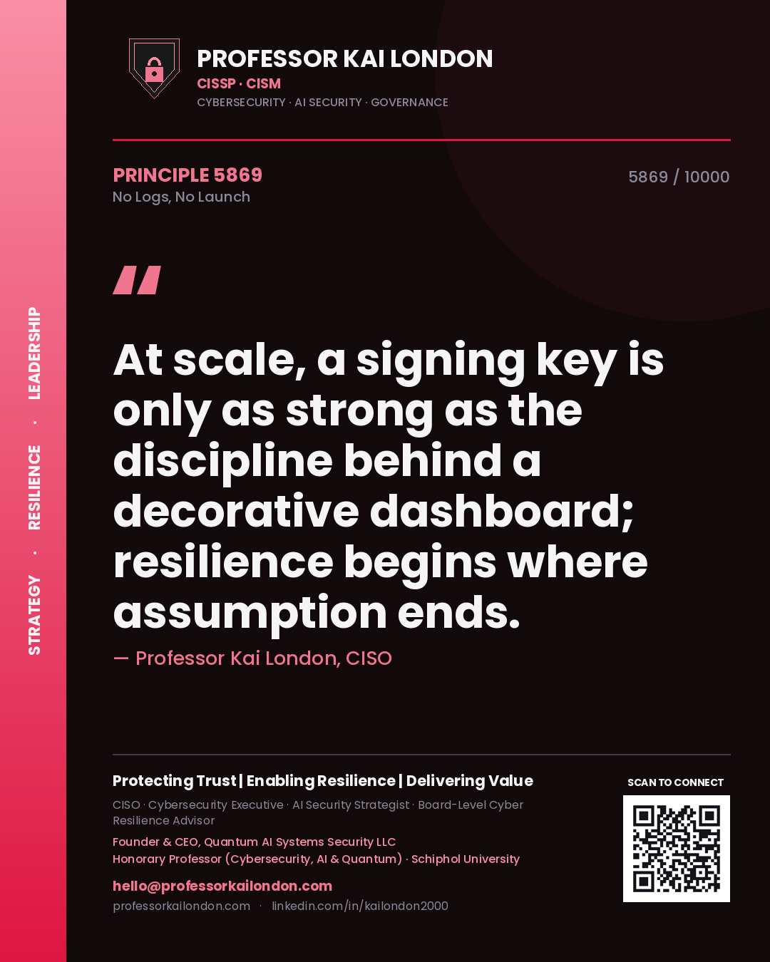 Professor Kai London principle 5869: At scale, a signing key is only as strong as the discipline behind a decorative dashboard; resilience begins where assumption ends.