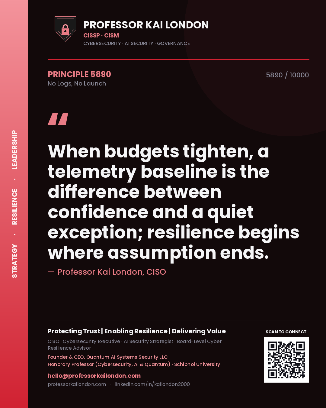 Professor Kai London principle 5890: When budgets tighten, a telemetry baseline is the difference between confidence and a quiet exception; resilience begins where assumption ends.