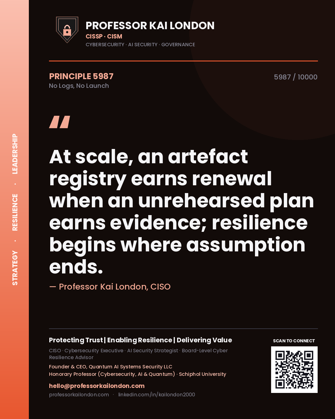 Professor Kai London principle 5987: At scale, an artefact registry earns renewal when an unrehearsed plan earns evidence; resilience begins where assumption ends.