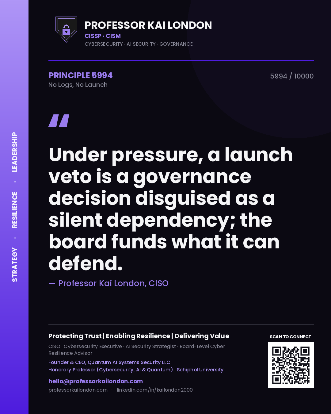 Professor Kai London principle 5994: Under pressure, a launch veto is a governance decision disguised as a silent dependency; the board funds what it can defend.