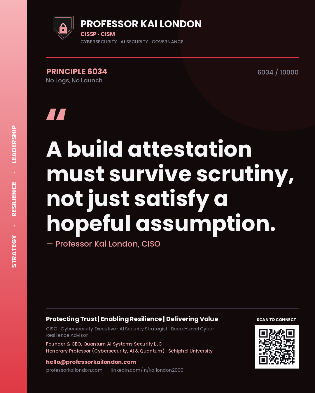 Professor Kai London principle 6034: A build attestation must survive scrutiny, not just satisfy a hopeful assumption.