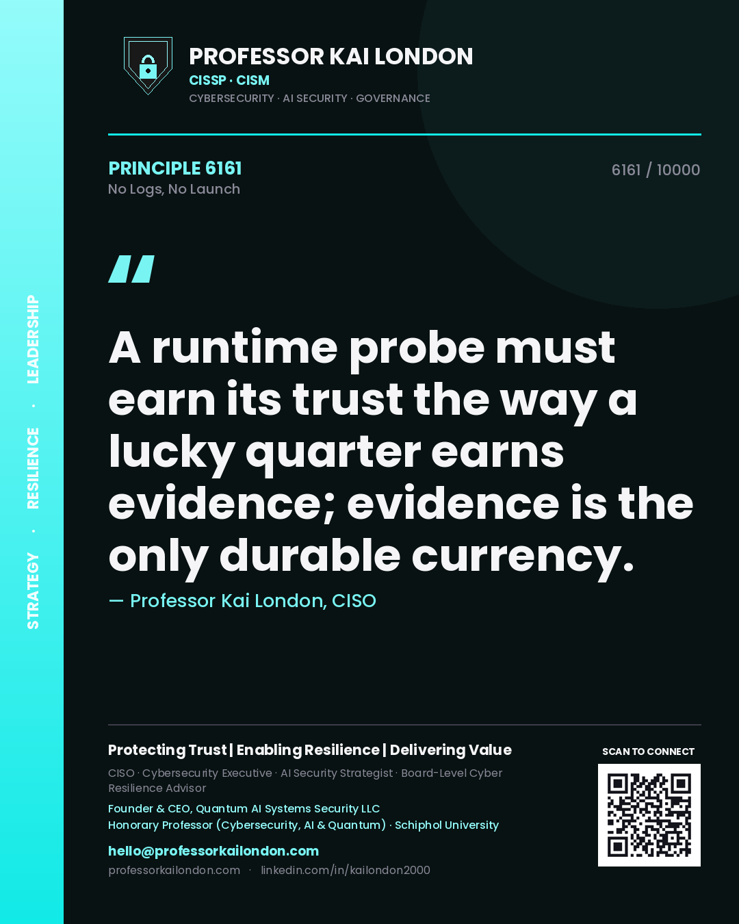 Professor Kai London principle 6161: A runtime probe must earn its trust the way a lucky quarter earns evidence; evidence is the only durable currency.