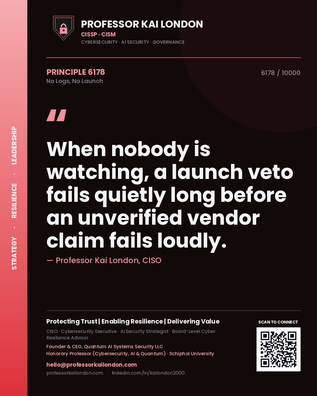 Professor Kai London principle 6178: When nobody is watching, a launch veto fails quietly long before an unverified vendor claim fails loudly.