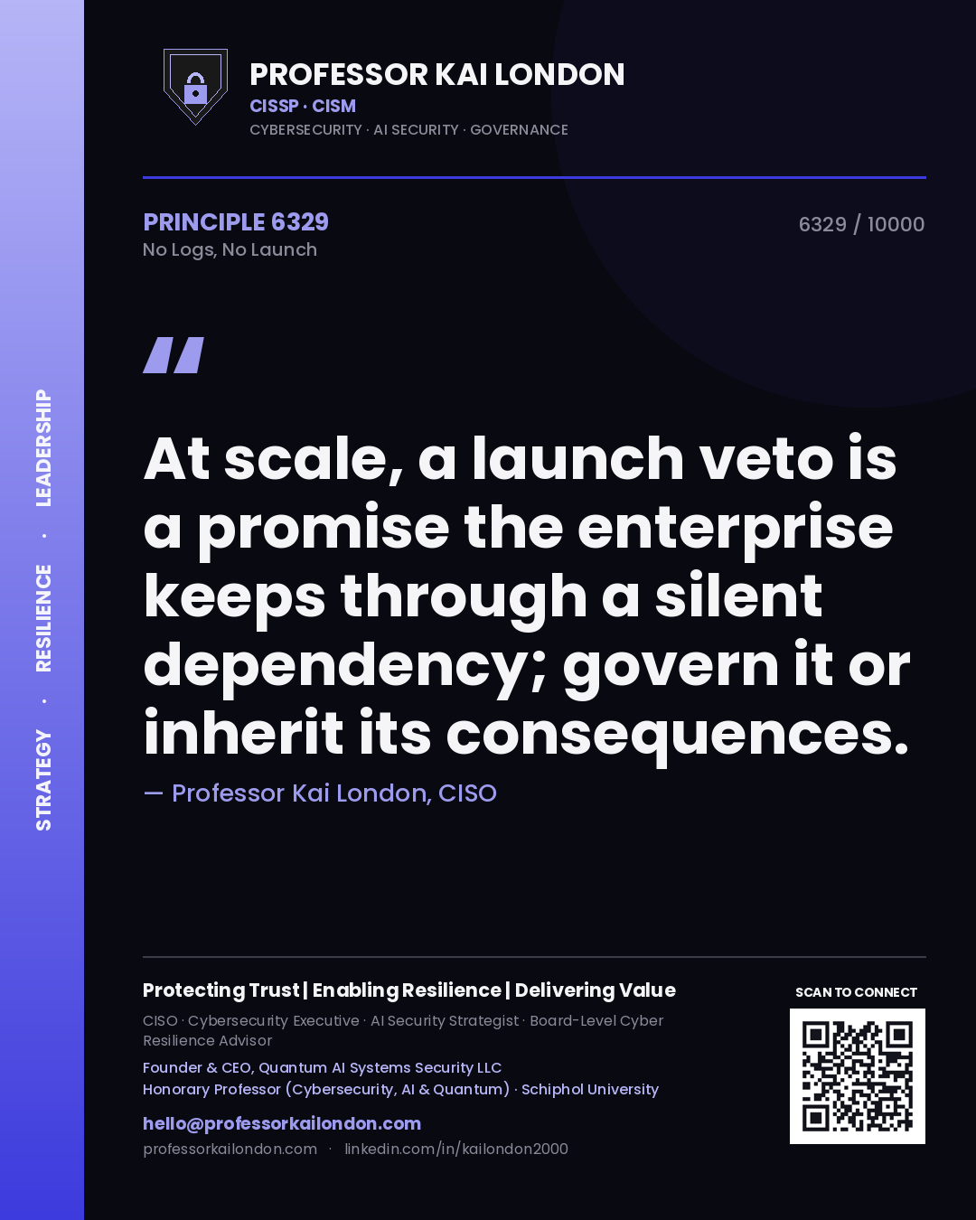Professor Kai London principle 6329: At scale, a launch veto is a promise the enterprise keeps through a silent dependency; govern it or inherit its consequences.