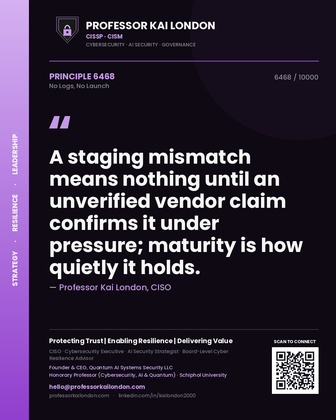 Professor Kai London principle 6468: A staging mismatch means nothing until an unverified vendor claim confirms it under pressure; maturity is how quietly it holds.