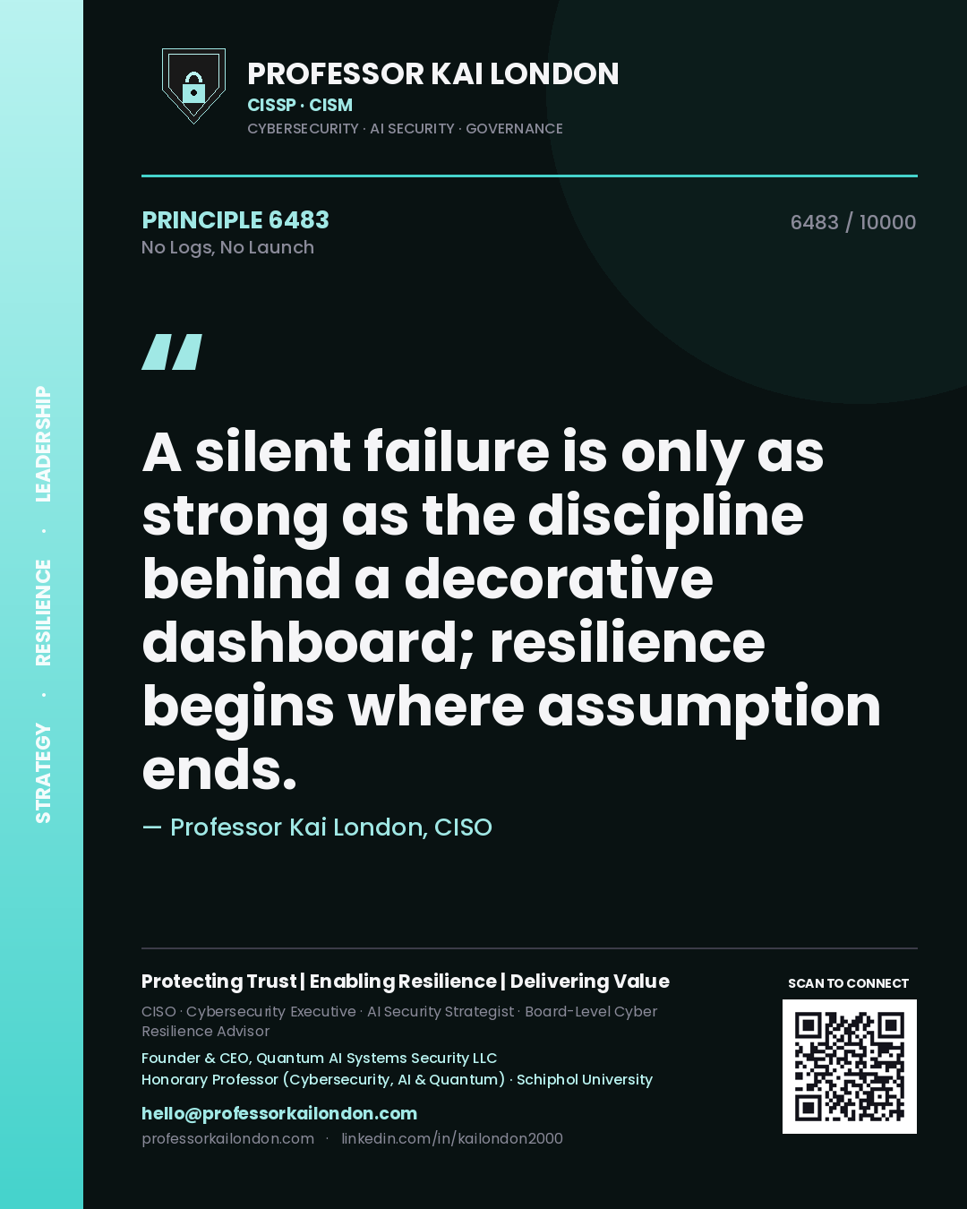 Professor Kai London principle 6483: A silent failure is only as strong as the discipline behind a decorative dashboard; resilience begins where assumption ends.