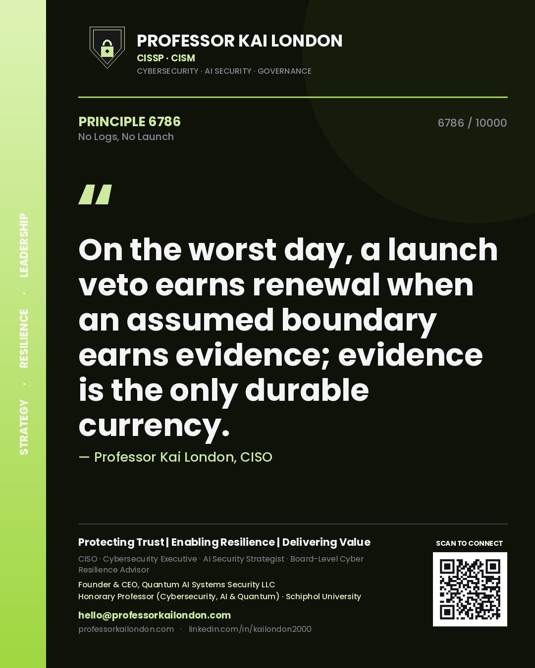 Professor Kai London principle 6786: On the worst day, a launch veto earns renewal when an assumed boundary earns evidence; evidence is the only durable currency.
