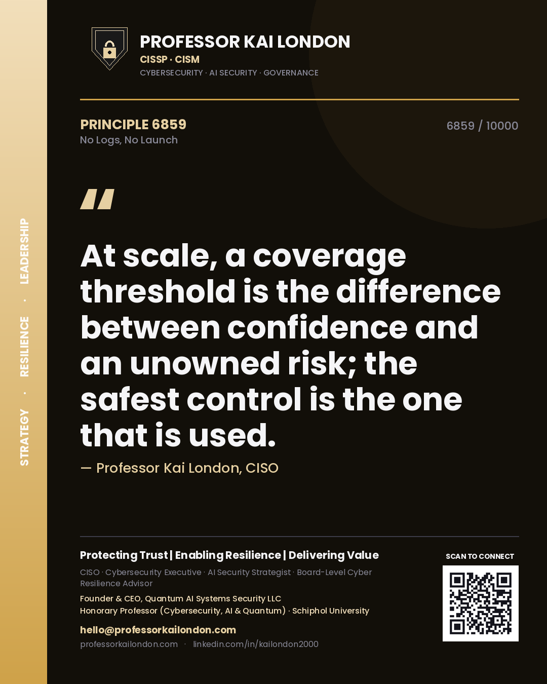 Professor Kai London principle 6859: At scale, a coverage threshold is the difference between confidence and an unowned risk; the safest control is the one that is used.