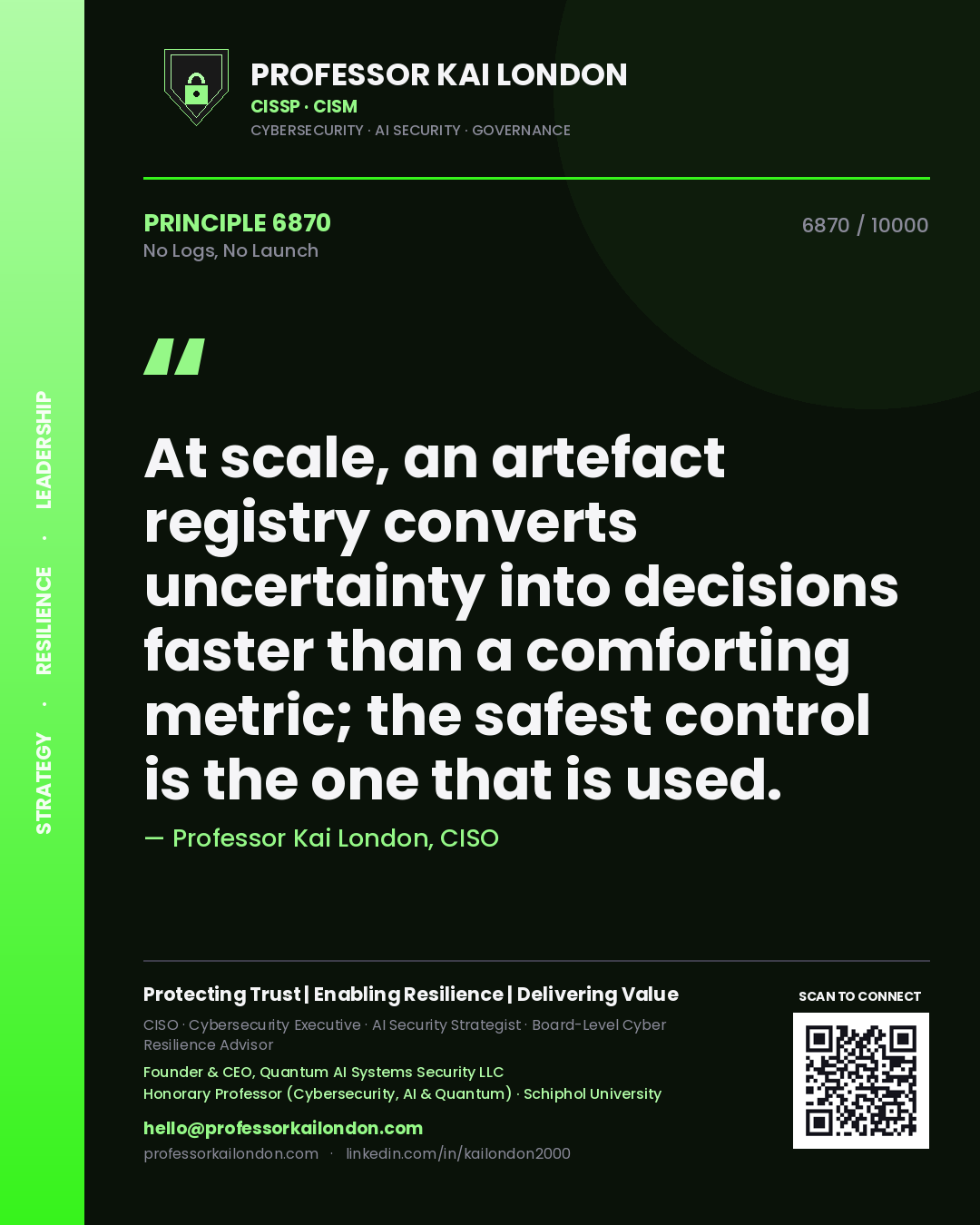 Professor Kai London principle 6870: At scale, an artefact registry converts uncertainty into decisions faster than a comforting metric; the safest control is the one that is used.