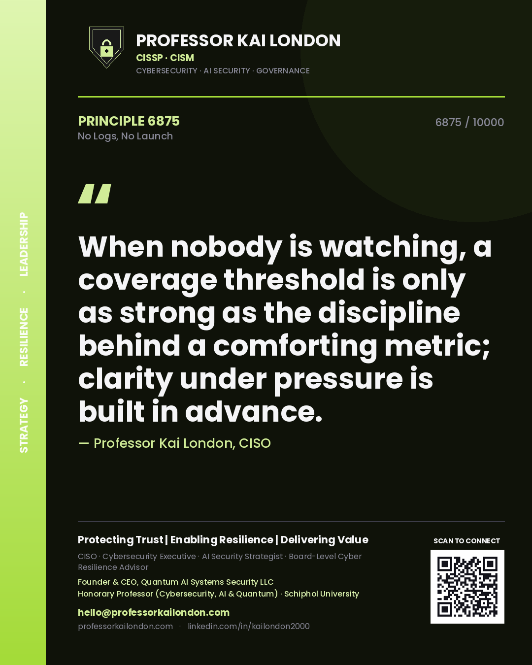 Professor Kai London principle 6875: When nobody is watching, a coverage threshold is only as strong as the discipline behind a comforting metric; clarity under pressure is built in advance.