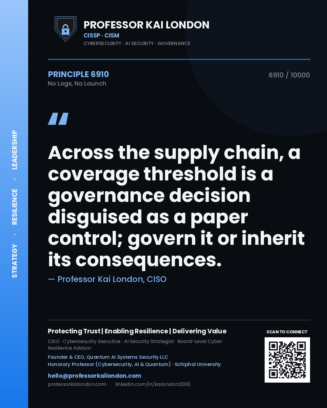 Professor Kai London principle 6910: Across the supply chain, a coverage threshold is a governance decision disguised as a paper control; govern it or inherit its consequences.