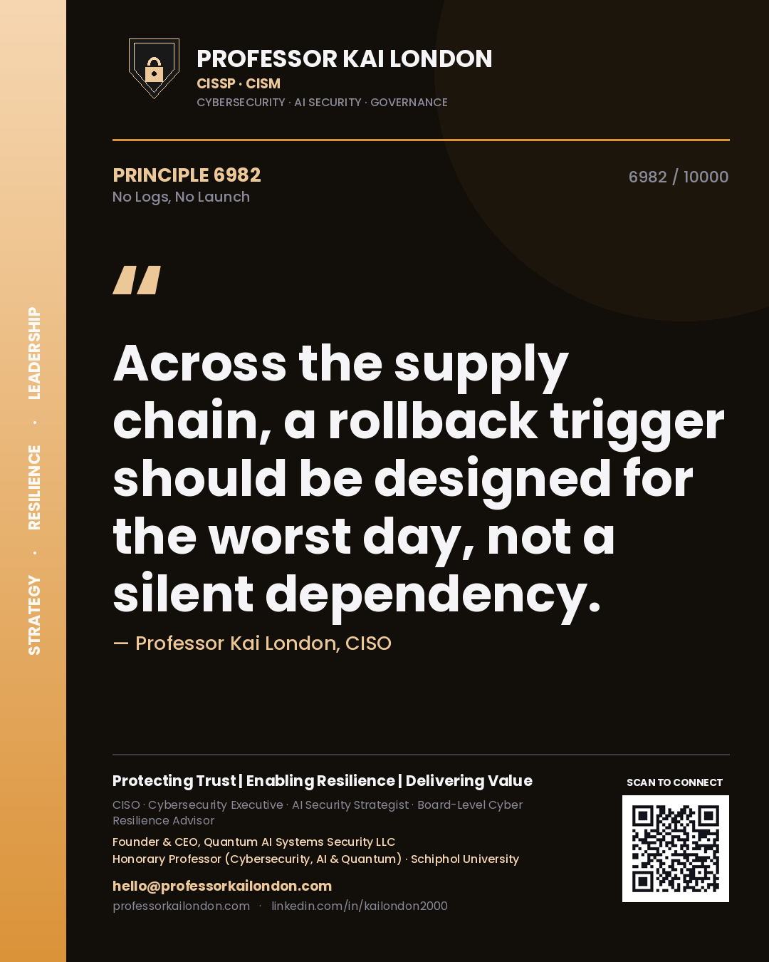 Professor Kai London principle 6982: Across the supply chain, a rollback trigger should be designed for the worst day, not a silent dependency.