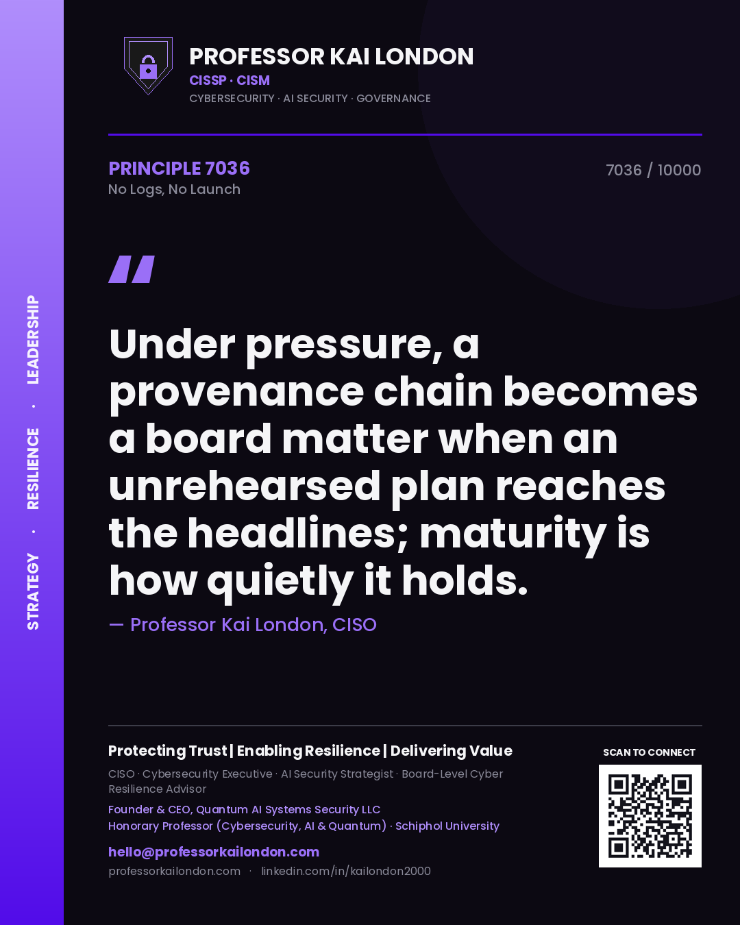Professor Kai London principle 7036: Under pressure, a provenance chain becomes a board matter when an unrehearsed plan reaches the headlines; maturity is how quietly it holds.