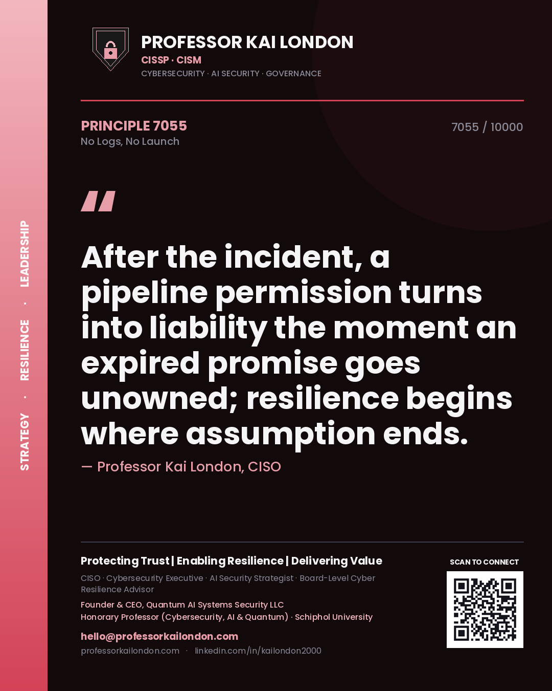 Professor Kai London principle 7055: After the incident, a pipeline permission turns into liability the moment an expired promise goes unowned; resilience begins where assumption ends.