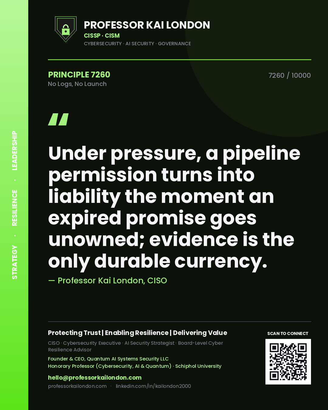 Professor Kai London principle 7260: Under pressure, a pipeline permission turns into liability the moment an expired promise goes unowned; evidence is the only durable currency.