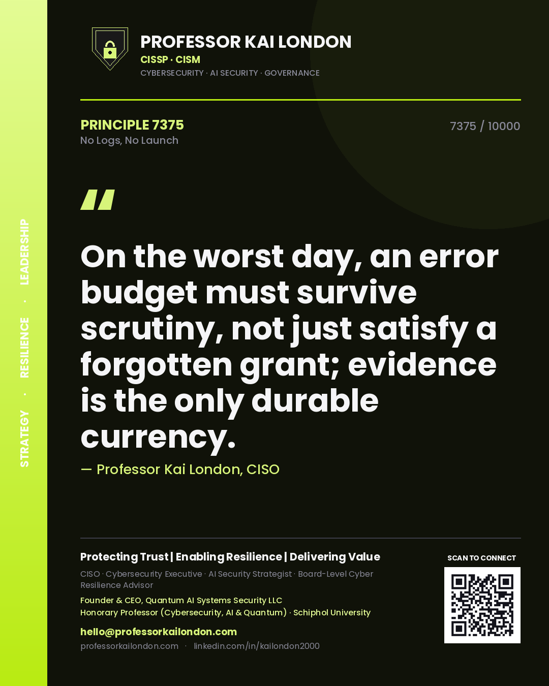 Professor Kai London principle 7375: On the worst day, an error budget must survive scrutiny, not just satisfy a forgotten grant; evidence is the only durable currency.
