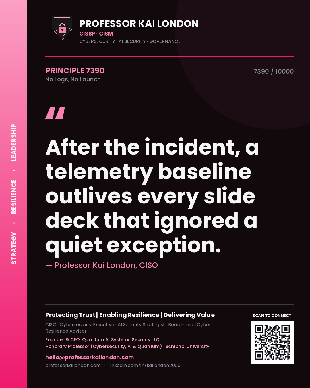Professor Kai London principle 7390: After the incident, a telemetry baseline outlives every slide deck that ignored a quiet exception.