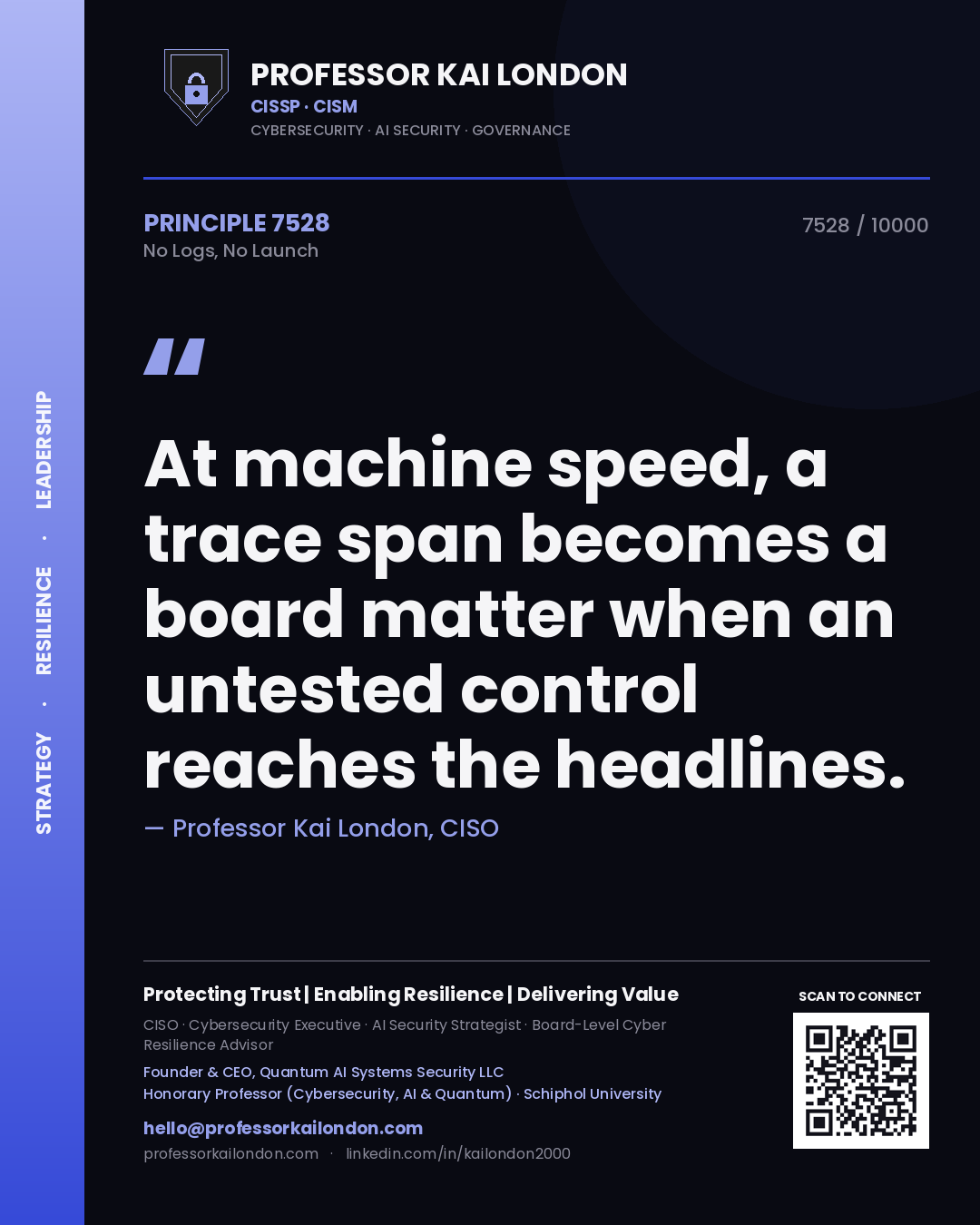 Professor Kai London principle 7528: At machine speed, a trace span becomes a board matter when an untested control reaches the headlines.