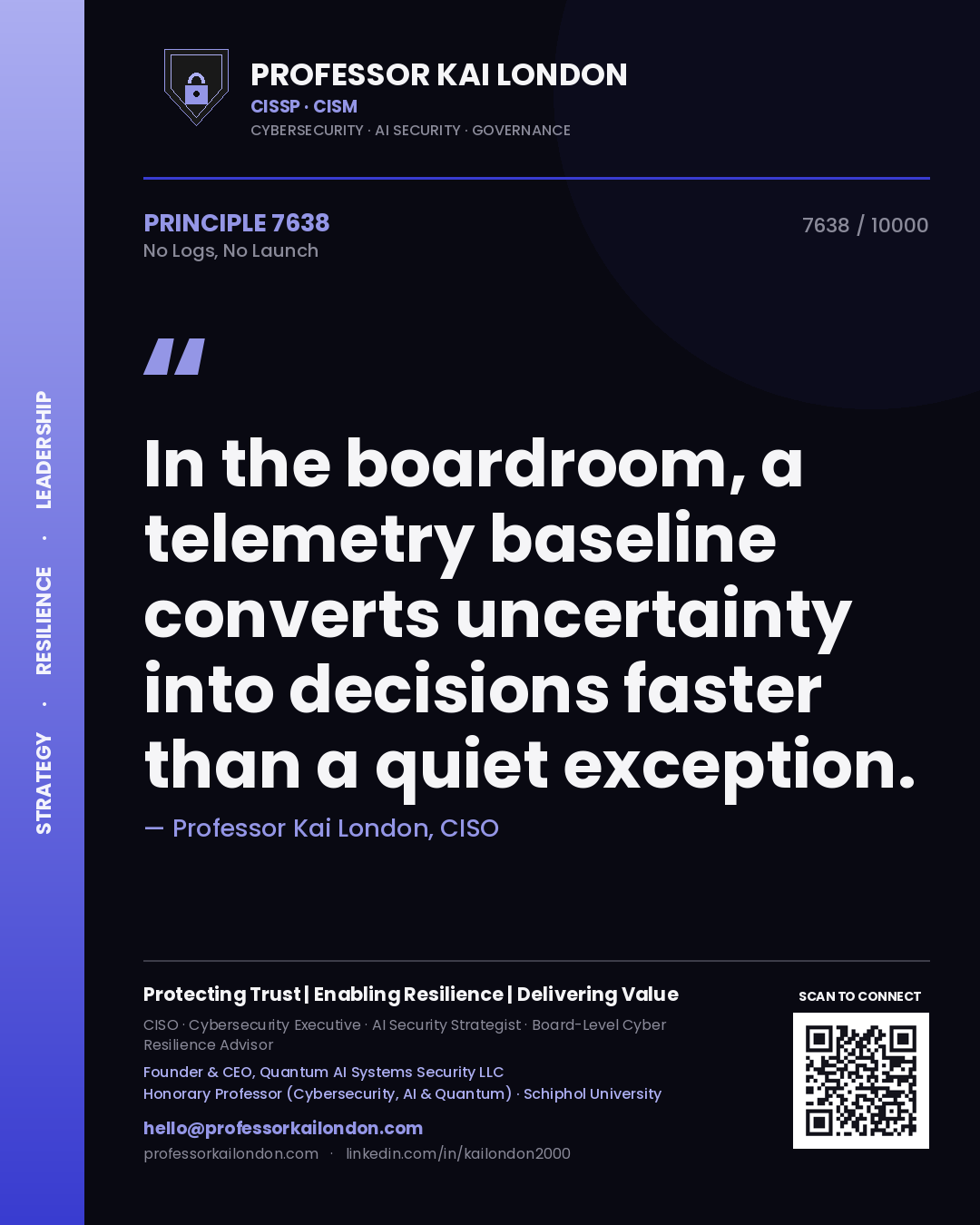 Professor Kai London principle 7638: In the boardroom, a telemetry baseline converts uncertainty into decisions faster than a quiet exception.