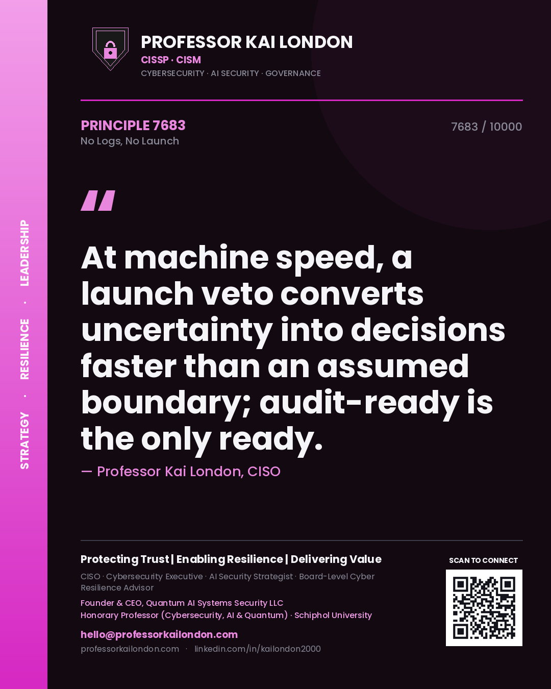 Professor Kai London principle 7683: At machine speed, a launch veto converts uncertainty into decisions faster than an assumed boundary; audit-ready is the only ready.