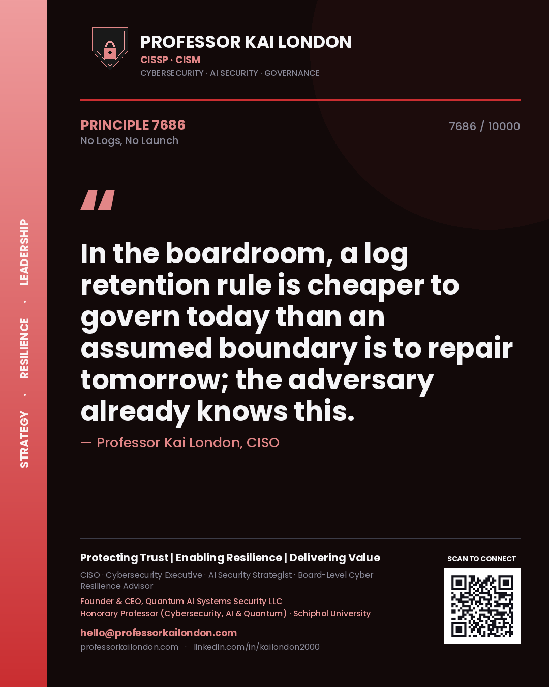 Professor Kai London principle 7686: In the boardroom, a log retention rule is cheaper to govern today than an assumed boundary is to repair tomorrow; the adversary already knows this.