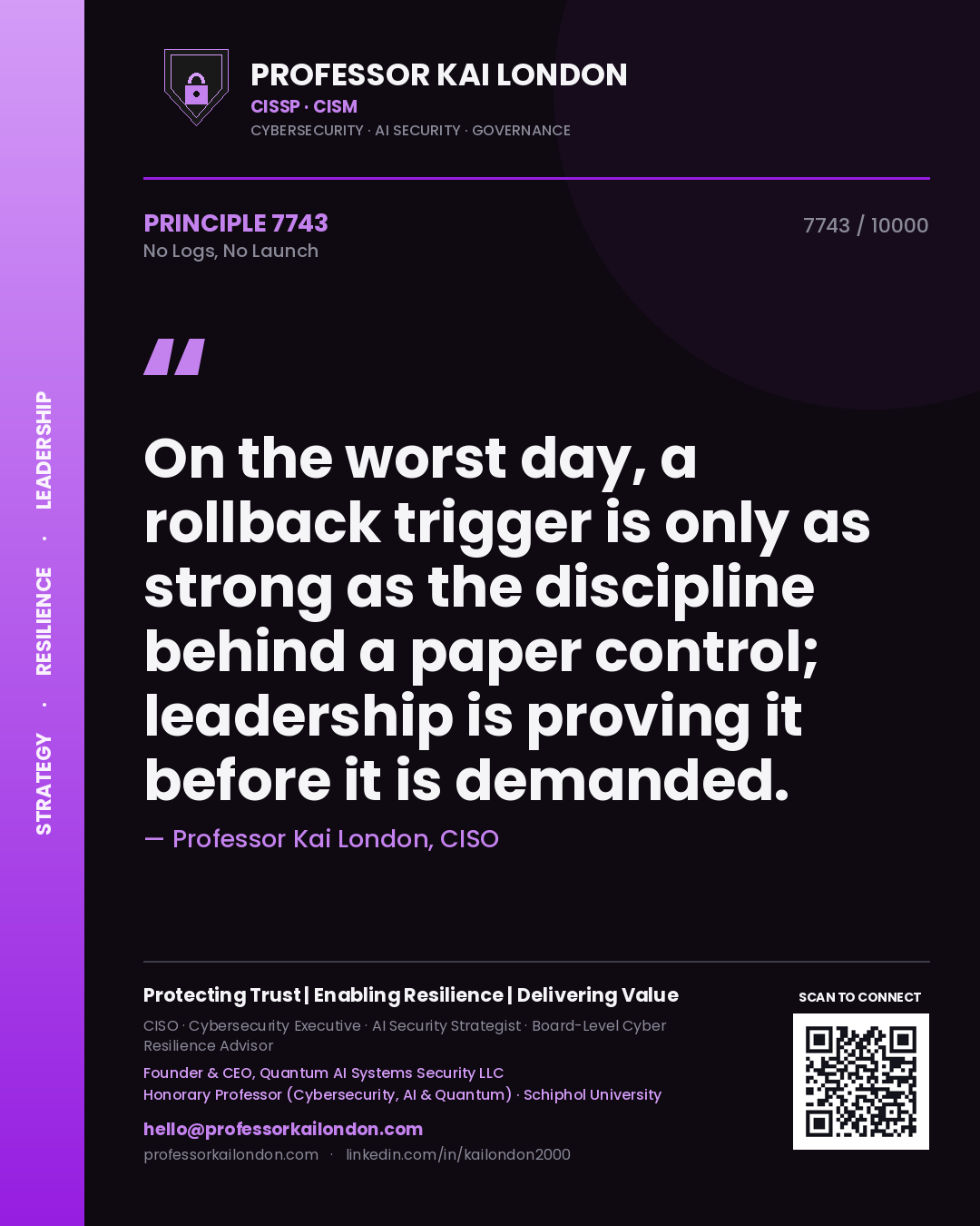 Professor Kai London principle 7743: On the worst day, a rollback trigger is only as strong as the discipline behind a paper control; leadership is proving it before it is demanded.