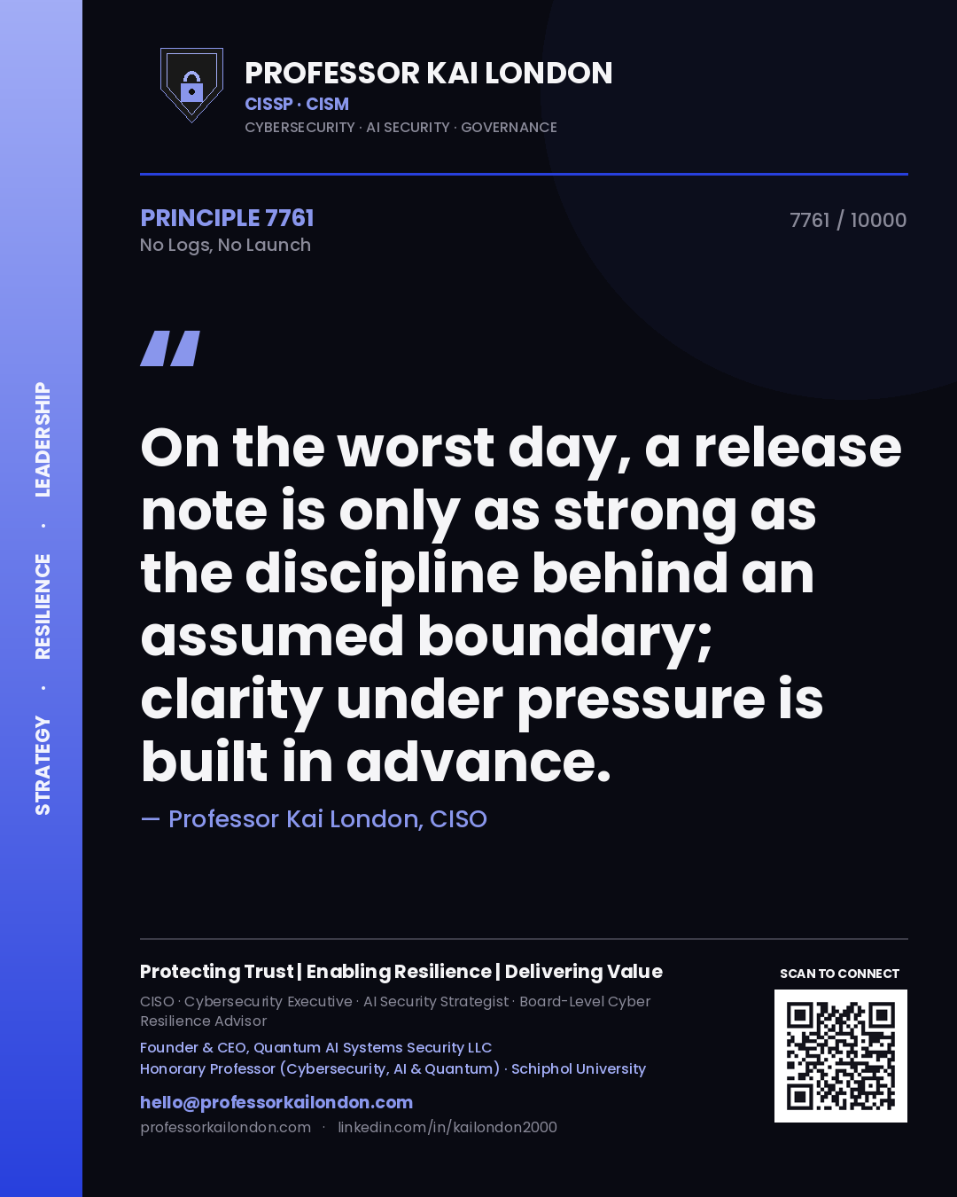 Professor Kai London principle 7761: On the worst day, a release note is only as strong as the discipline behind an assumed boundary; clarity under pressure is built in advance.