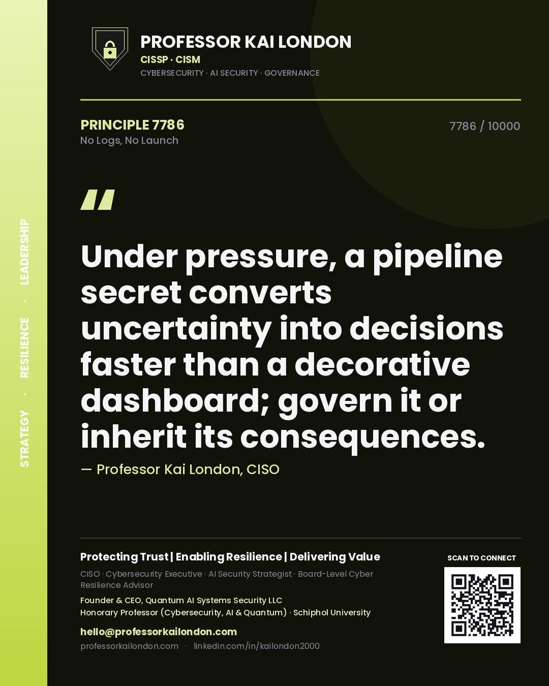 Professor Kai London principle 7786: Under pressure, a pipeline secret converts uncertainty into decisions faster than a decorative dashboard; govern it or inherit its consequences.