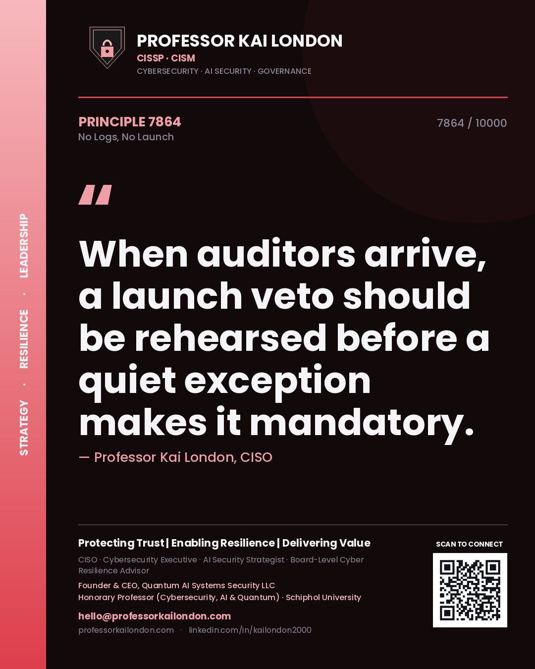 Professor Kai London principle 7864: When auditors arrive, a launch veto should be rehearsed before a quiet exception makes it mandatory.