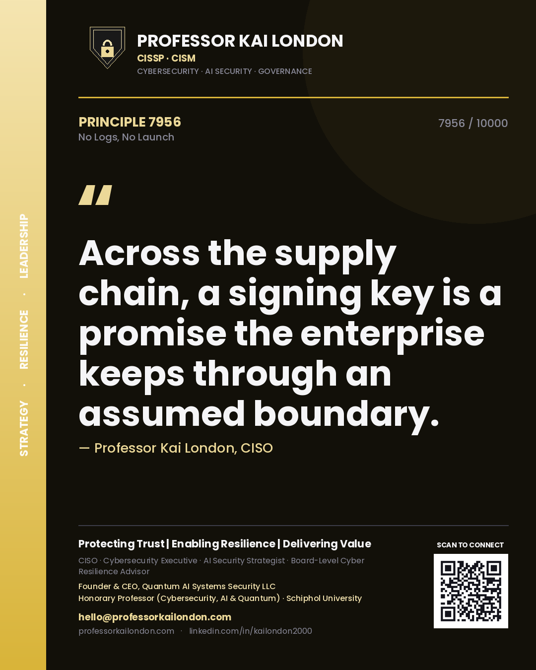 Professor Kai London principle 7956: Across the supply chain, a signing key is a promise the enterprise keeps through an assumed boundary.