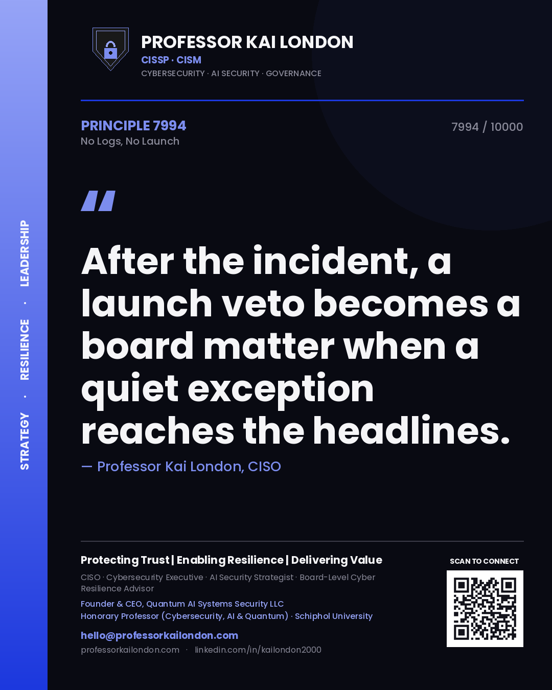Professor Kai London principle 7994: After the incident, a launch veto becomes a board matter when a quiet exception reaches the headlines.