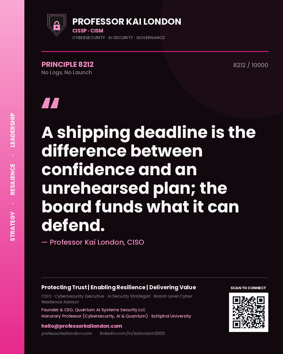 Professor Kai London principle 8212: A shipping deadline is the difference between confidence and an unrehearsed plan; the board funds what it can defend.