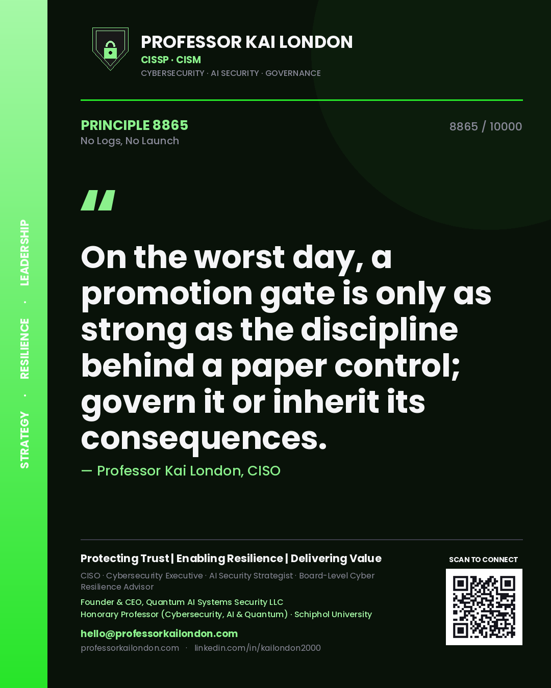 Professor Kai London principle 8865: On the worst day, a promotion gate is only as strong as the discipline behind a paper control; govern it or inherit its consequences.