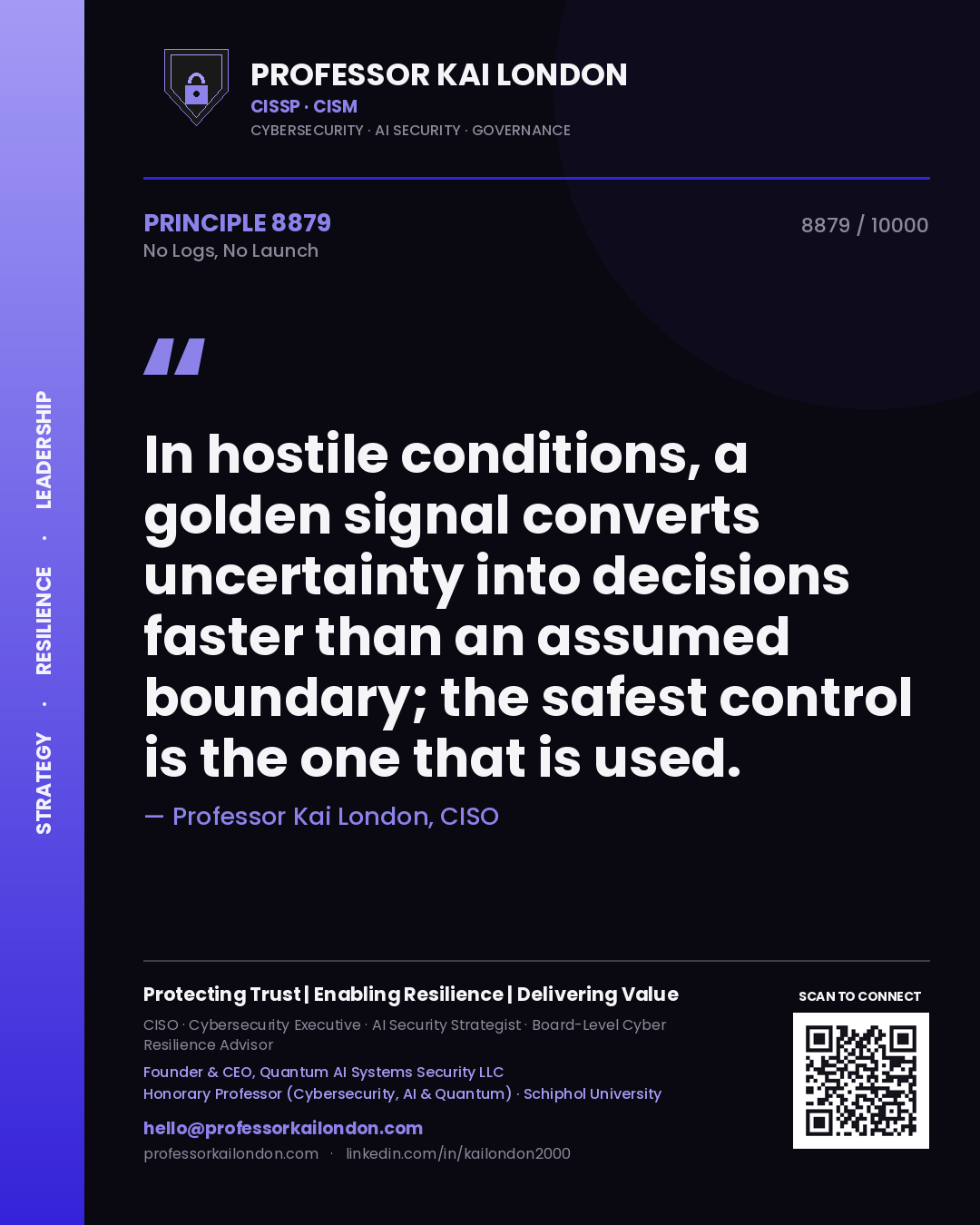 Professor Kai London principle 8879: In hostile conditions, a golden signal converts uncertainty into decisions faster than an assumed boundary; the safest control is the one that is used.