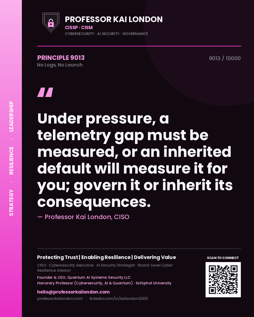 Professor Kai London principle 9013: Under pressure, a telemetry gap must be measured, or an inherited default will measure it for you; govern it or inherit its consequences.