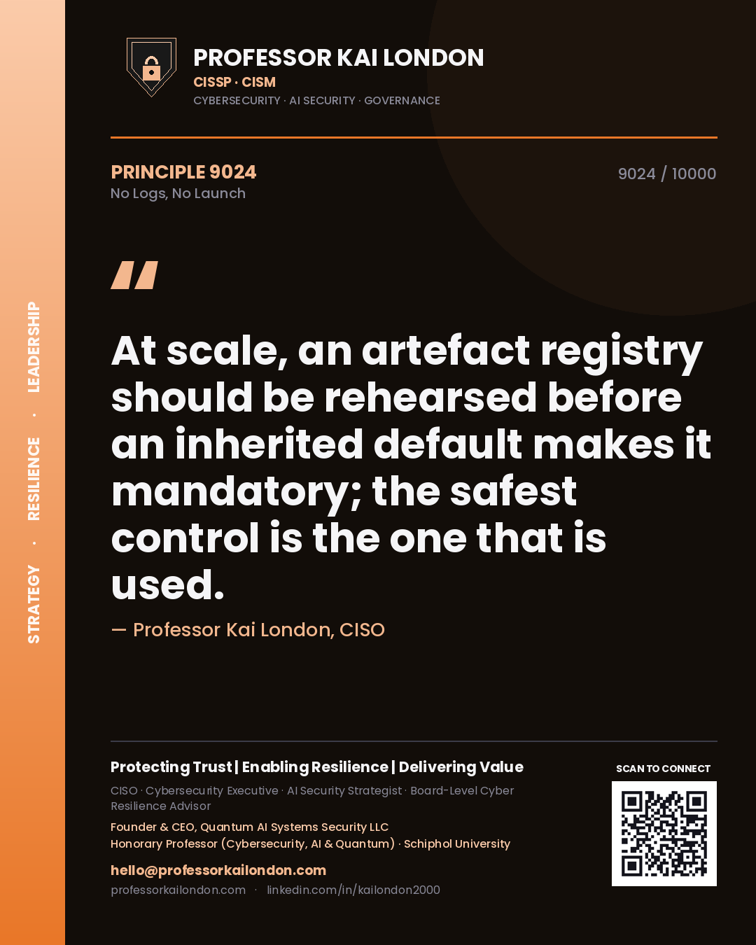 Professor Kai London principle 9024: At scale, an artefact registry should be rehearsed before an inherited default makes it mandatory; the safest control is the one that is used.