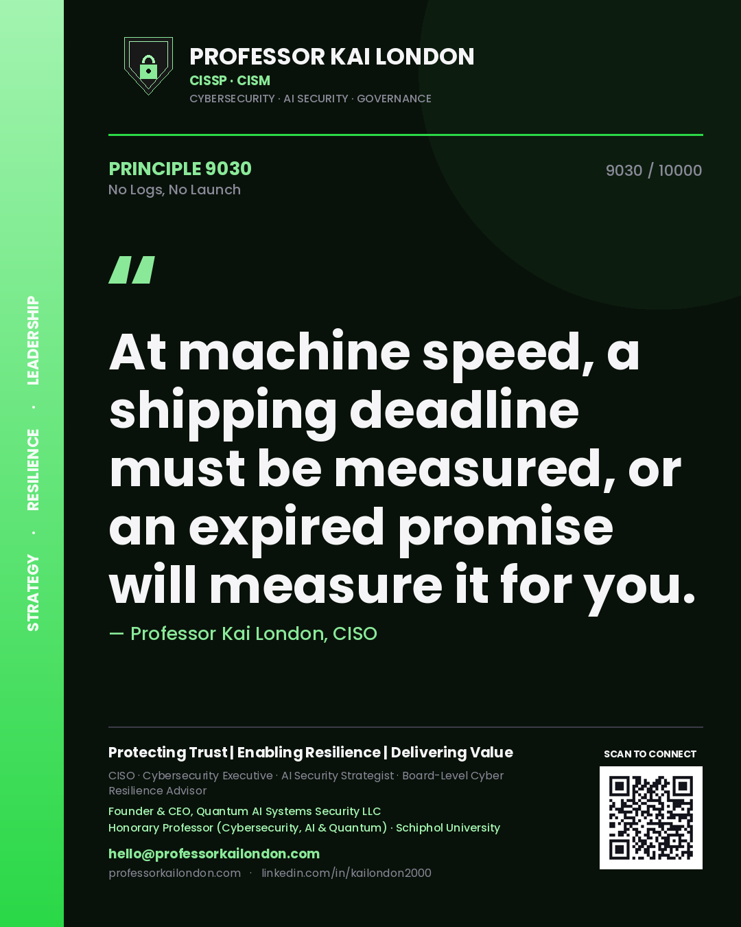 Professor Kai London principle 9030: At machine speed, a shipping deadline must be measured, or an expired promise will measure it for you.