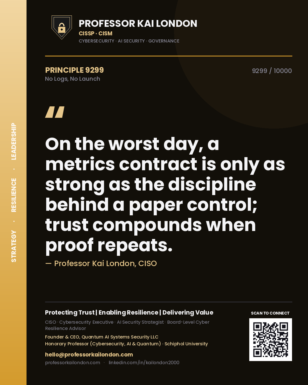 Professor Kai London principle 9299: On the worst day, a metrics contract is only as strong as the discipline behind a paper control; trust compounds when proof repeats.