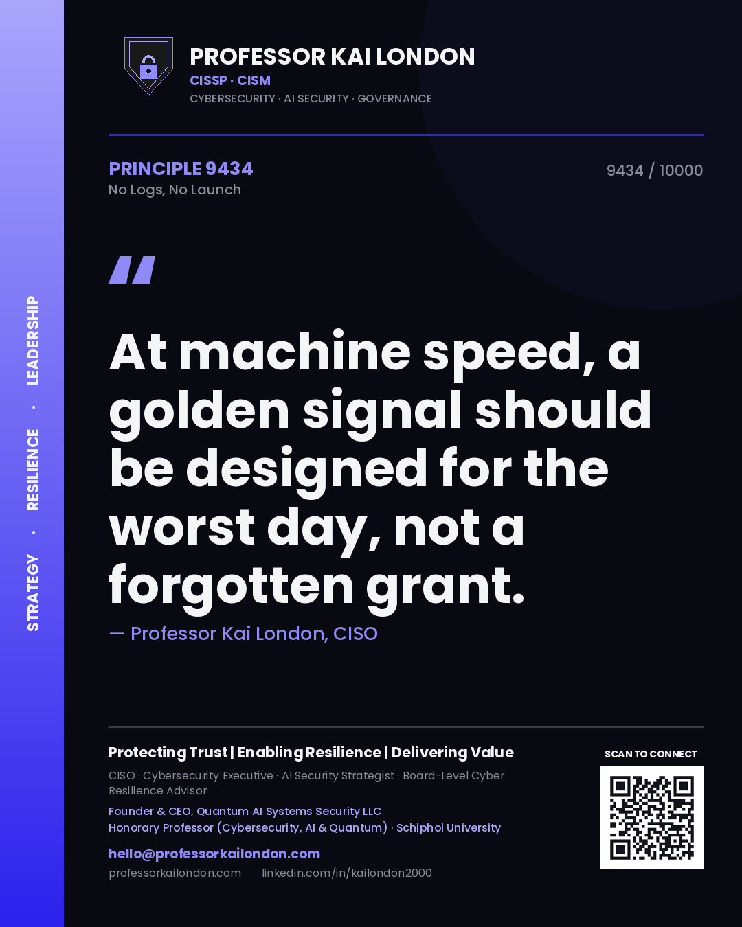 Professor Kai London principle 9434: At machine speed, a golden signal should be designed for the worst day, not a forgotten grant.