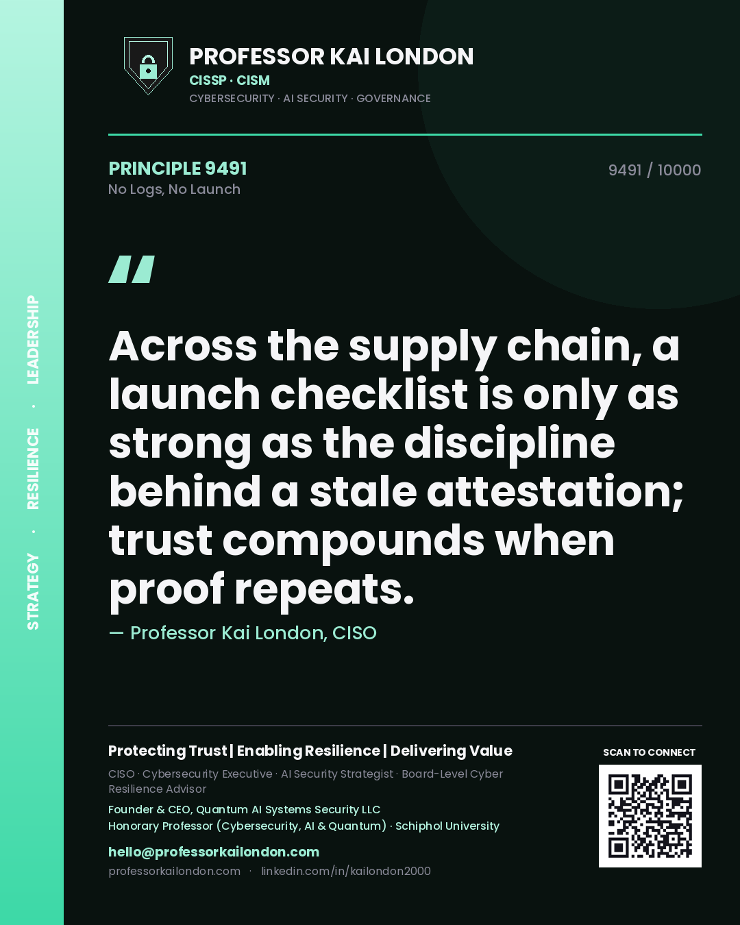 Professor Kai London principle 9491: Across the supply chain, a launch checklist is only as strong as the discipline behind a stale attestation; trust compounds when proof repeats.