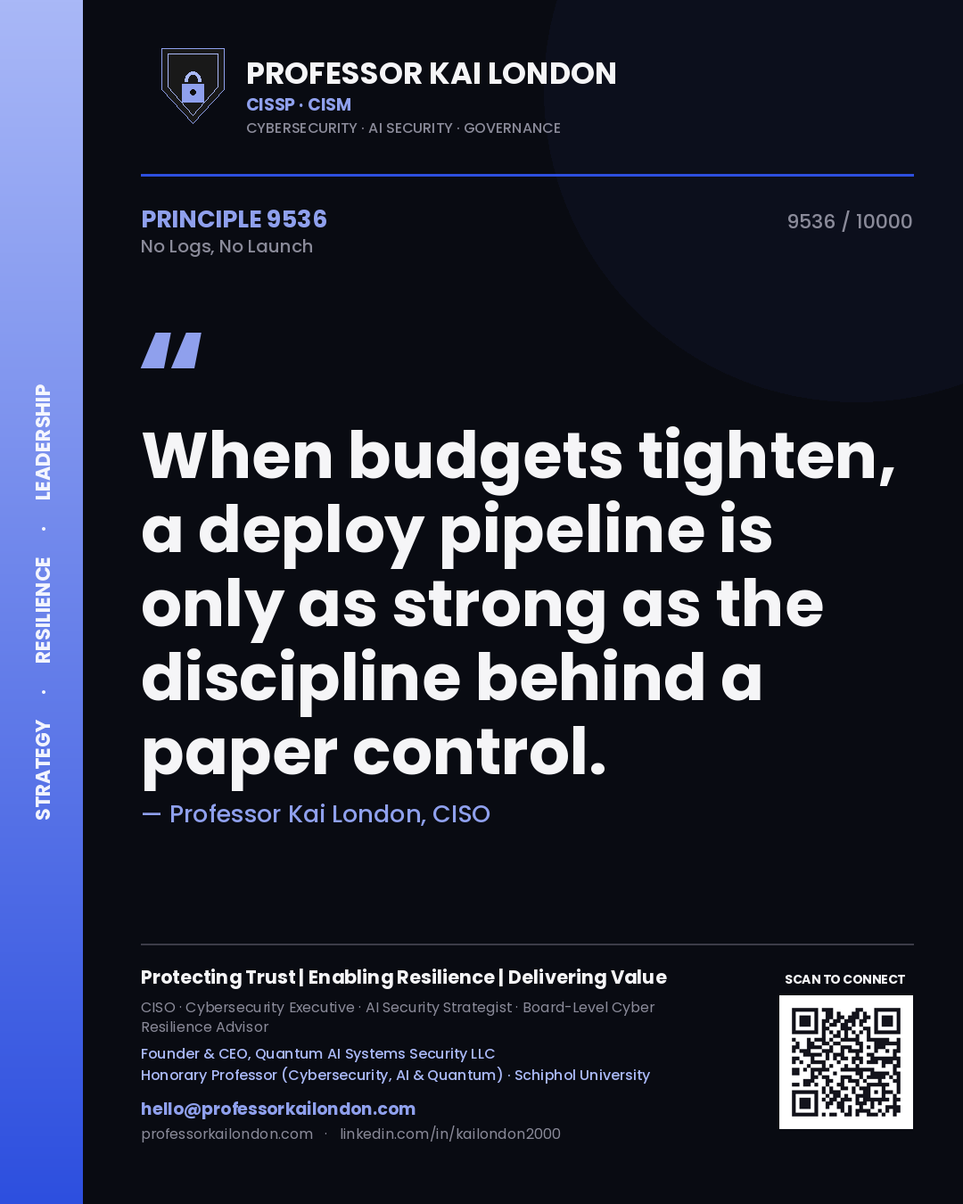 Professor Kai London principle 9536: When budgets tighten, a deploy pipeline is only as strong as the discipline behind a paper control.
