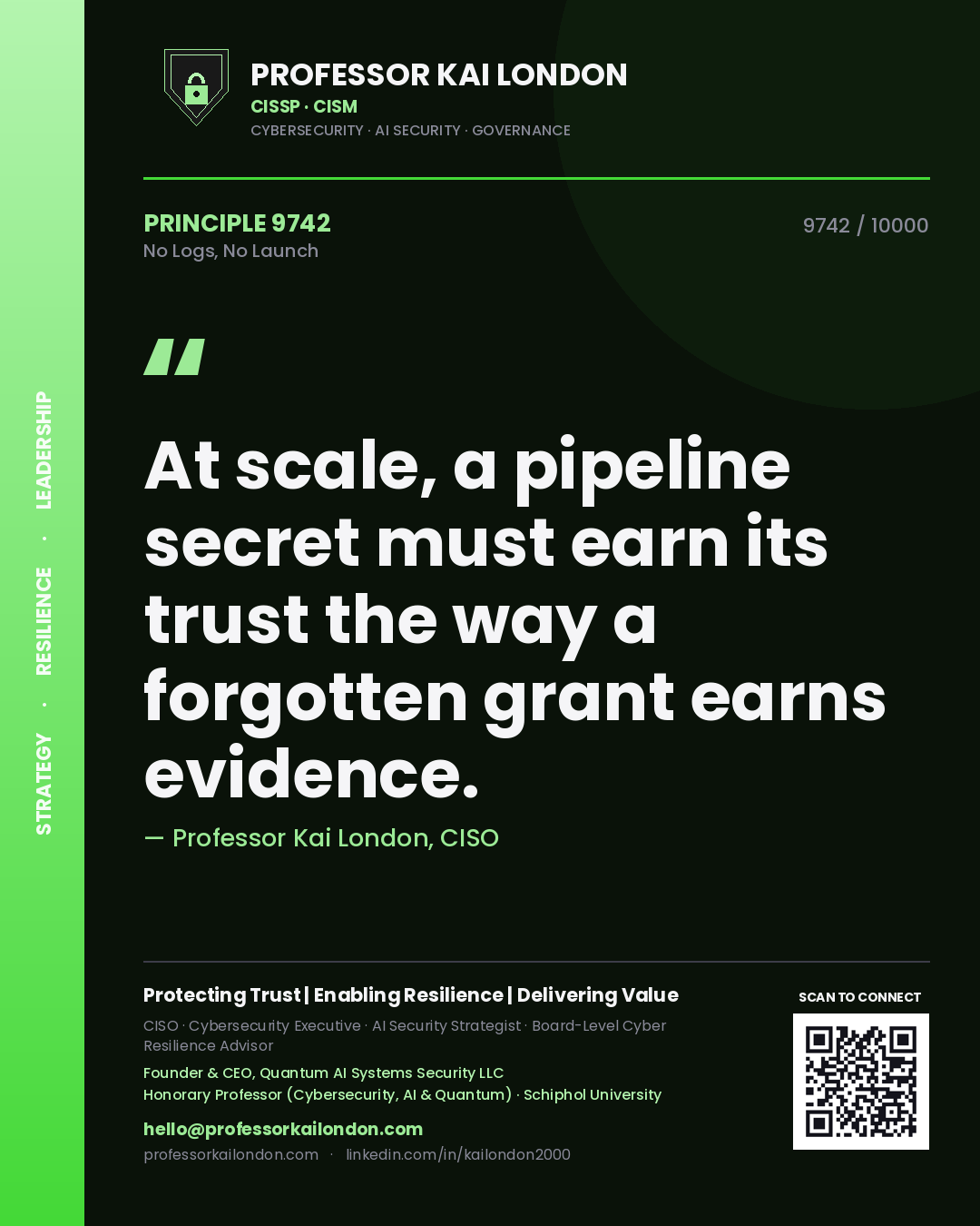 Professor Kai London principle 9742: At scale, a pipeline secret must earn its trust the way a forgotten grant earns evidence.